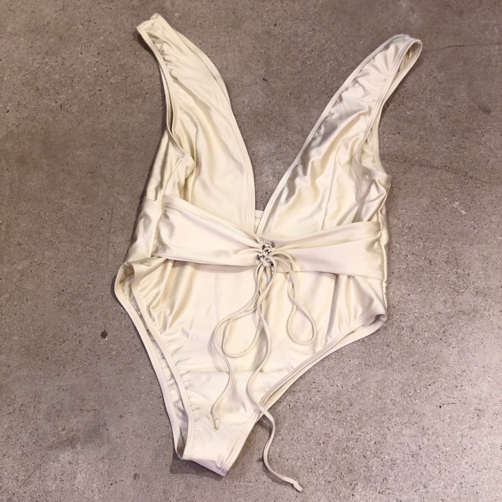 Ris-k Swim White Shimmer lace up one-piece